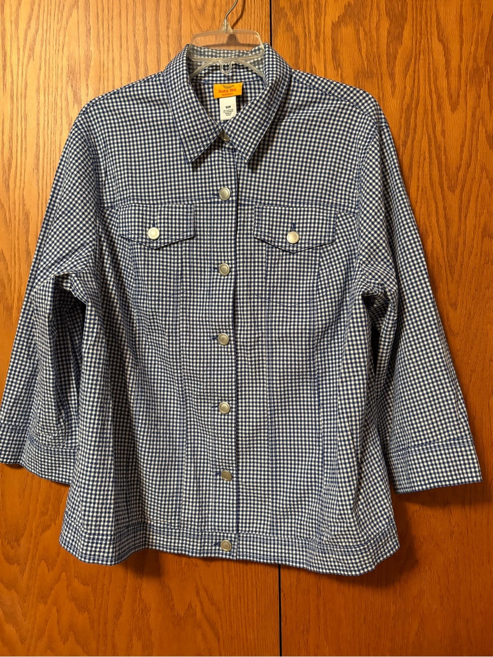 Ruby Rd. Blue and White Gingham Button-Down Shirt Jacket